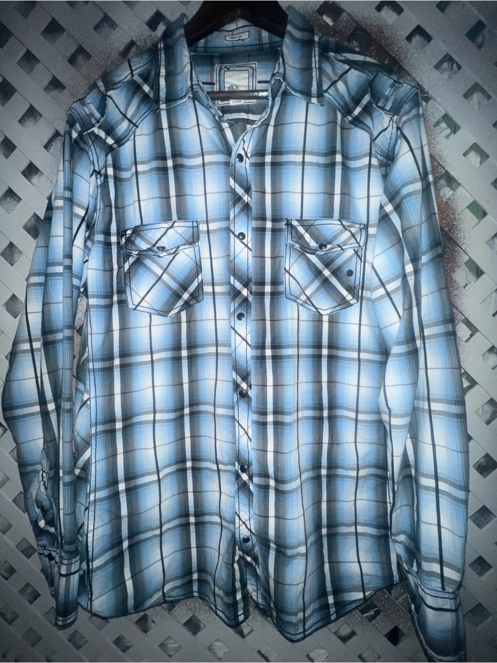 BKE Men's Light Blue Plaid Snap Down Casual Shirt size XL